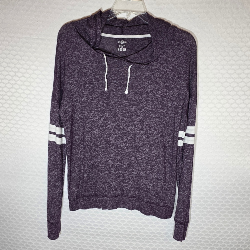 SO Perfectly Soft Cozy Hoodie Purple Heathered Varsity Stripe Pullover Large